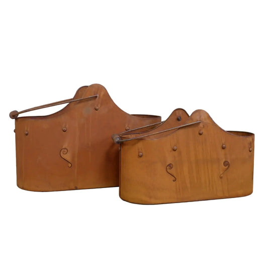 Set of Two Rustic Metal Bucket Planters 1