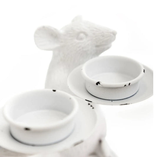 Set of Two Distressed White Mice Tea Light Holders 3
