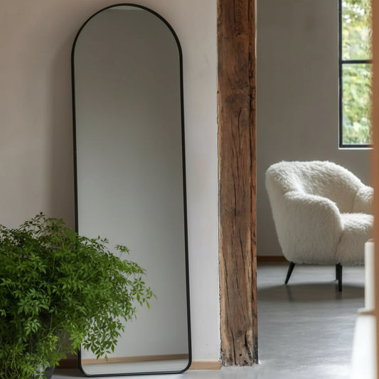 Slim Black Frame Curved Top Leaner Mirror 5