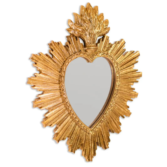 Small Antique Gold Sunburst Heart Mirror