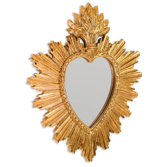 Small Antique Gold Sunburst Heart Mirror
