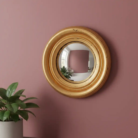 Small Distressed Gold Convex Wall Mirror