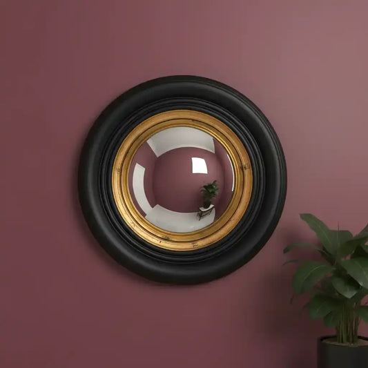 Small Distressed Gold & Gold Convex Wall Mirror