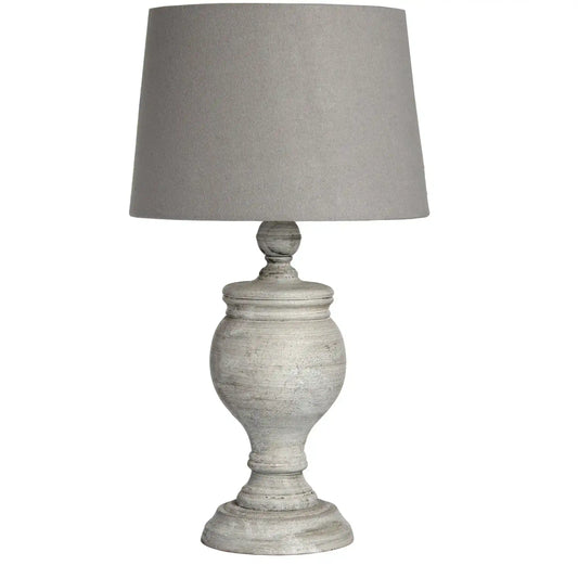 Stone-Effect Wooden Table Lamp with Linen Shade
