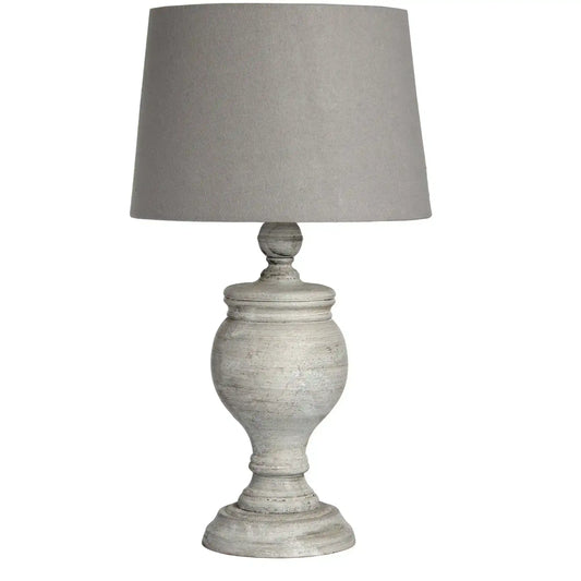 Stone-Effect Wooden Table Lamp with Linen Shade