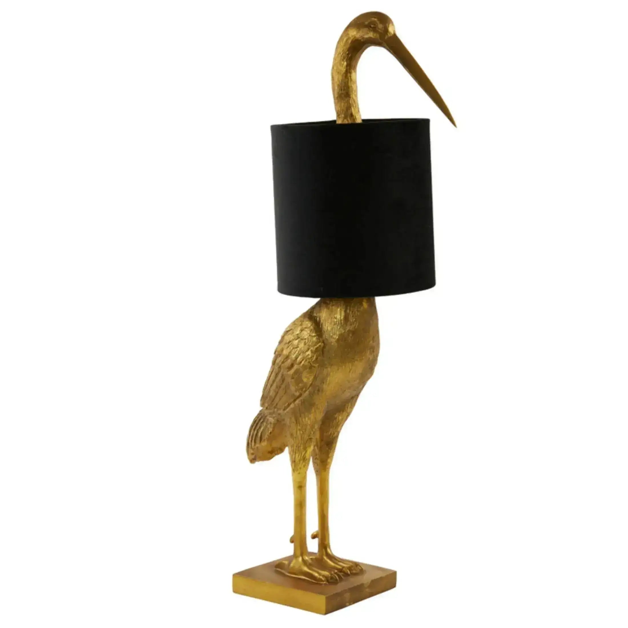 Tall Gold Bird Table Lamp with Dark Velvet Shade 3