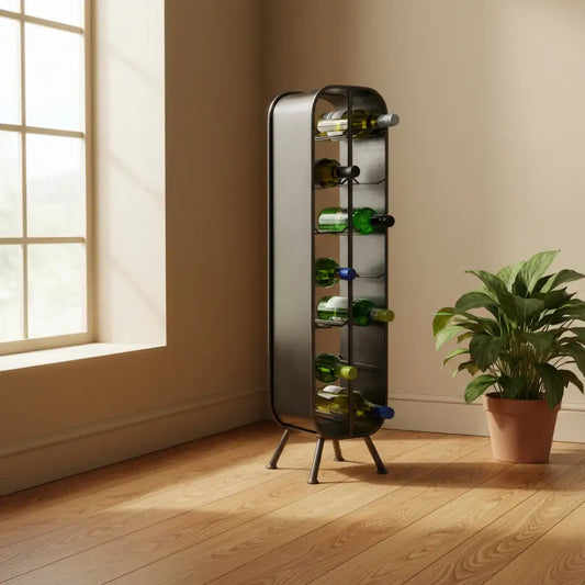 Wine rack with bottles on a white background