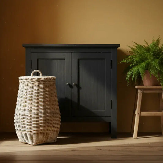 Tall Natural Rattan Belly Basket with Lid