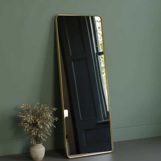 Tall Rectangular Slim Gold Frame Leaner Mirror