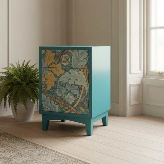 Teal Art Nouveau Metal Bedside Cabinet