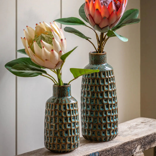 Teal Brown Reactive Glaze Ceramic Vase Set
