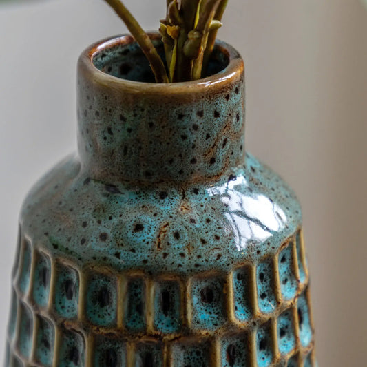 Teal Brown Reactive Glaze Ceramic Vase Set 1