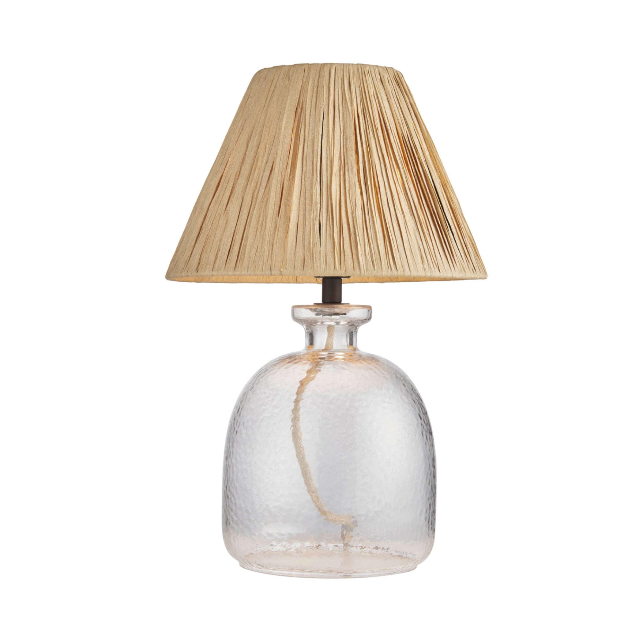 Textured Effect Glass Table Lamp & Raffia Shade