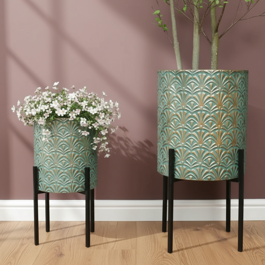 Verdigris Gold Raised Plant Pot Set