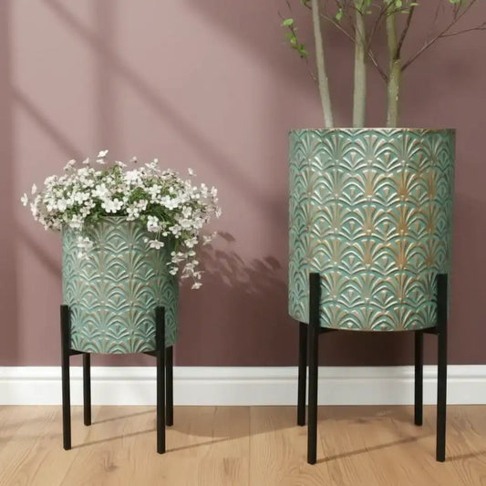Verdigris Gold Raised Plant Pot Set