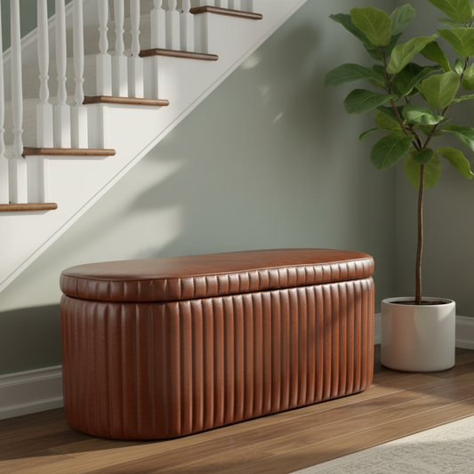 Vintage Brown Leather Storage Bench