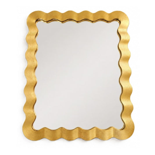 Gold-framed mirror with wavy edge on a white background