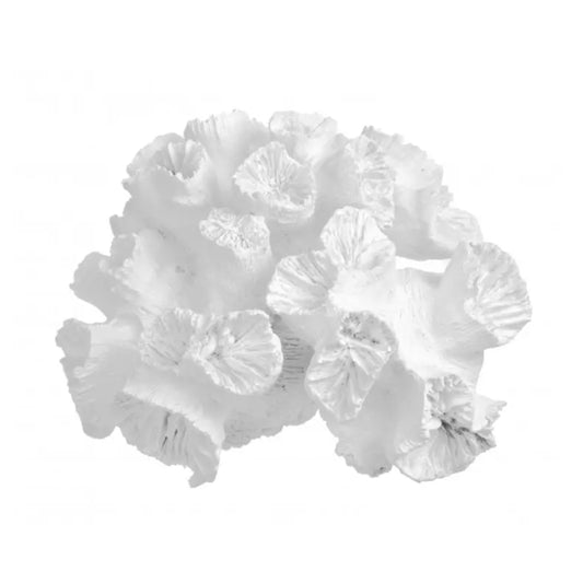A cluster of white, ruffled artificial flowers or decorative blossoms on a plain white background.
