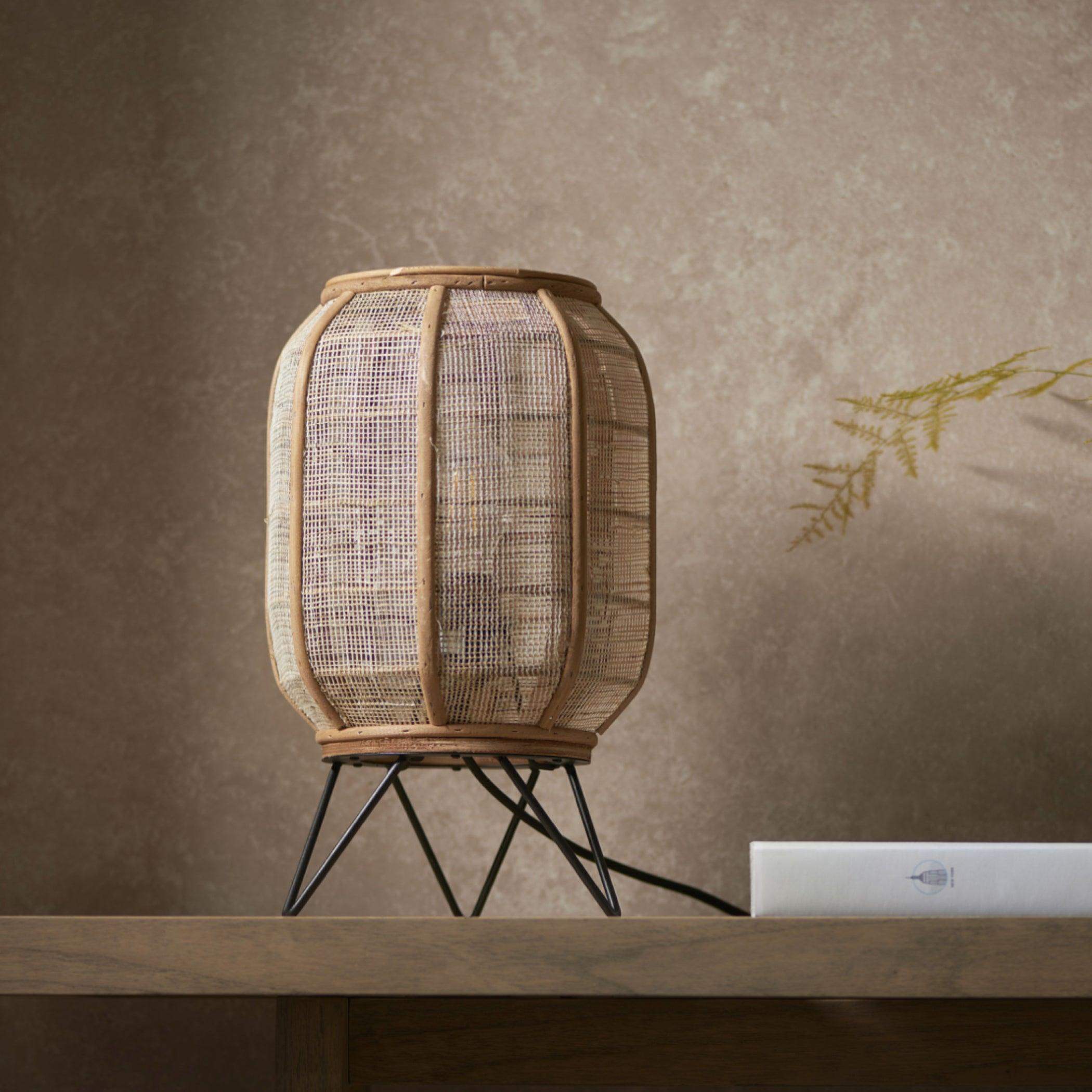 Wood and Natural Linen Table Lamp
