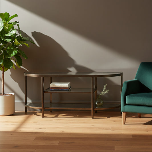 Aged Bronze Metal and Glass Rounded Media Unit - The Farthing