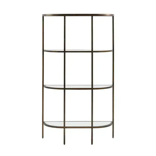 Aged Bronze Metal and Glass Semi Circle Shelf Unit - The Farthing