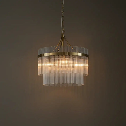 Antique Brass & Glass Rod Pendant Chandelier - The Farthing