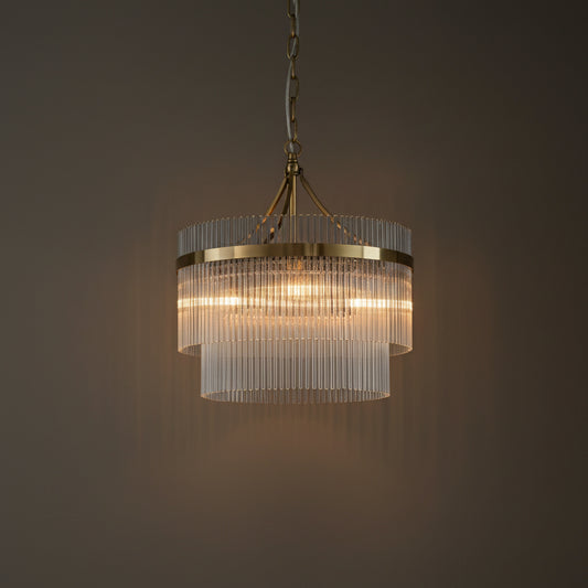 Antique Brass & Glass Rod Pendant Chandelier - The Farthing