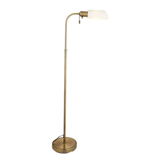 Antique Brass & Opal Glass Floor Lamp - The Farthing