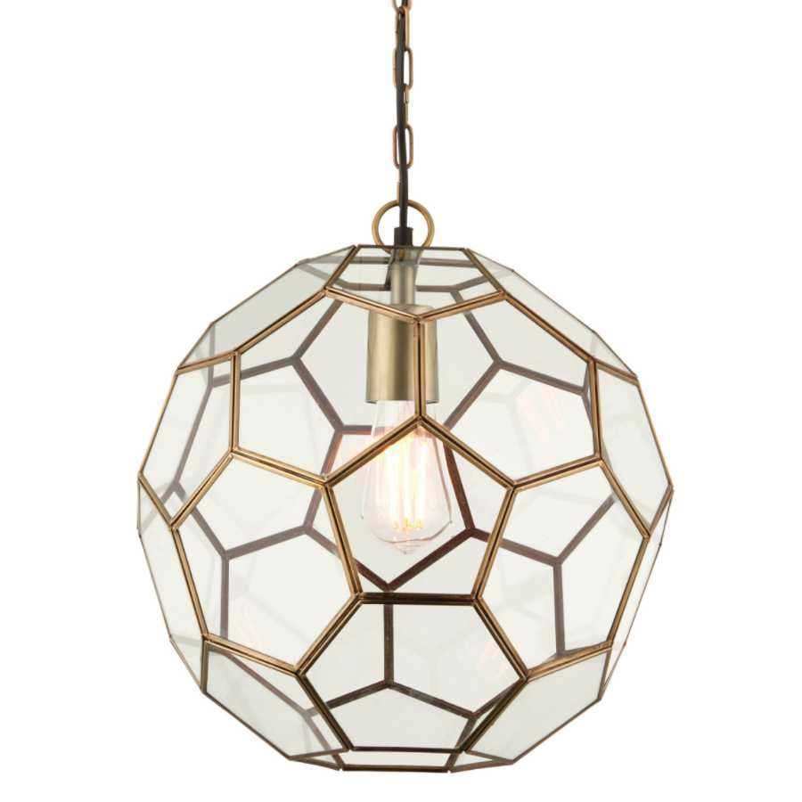 Antique Brass Hexagonal Glass Panels Pendant Light - The Farthing