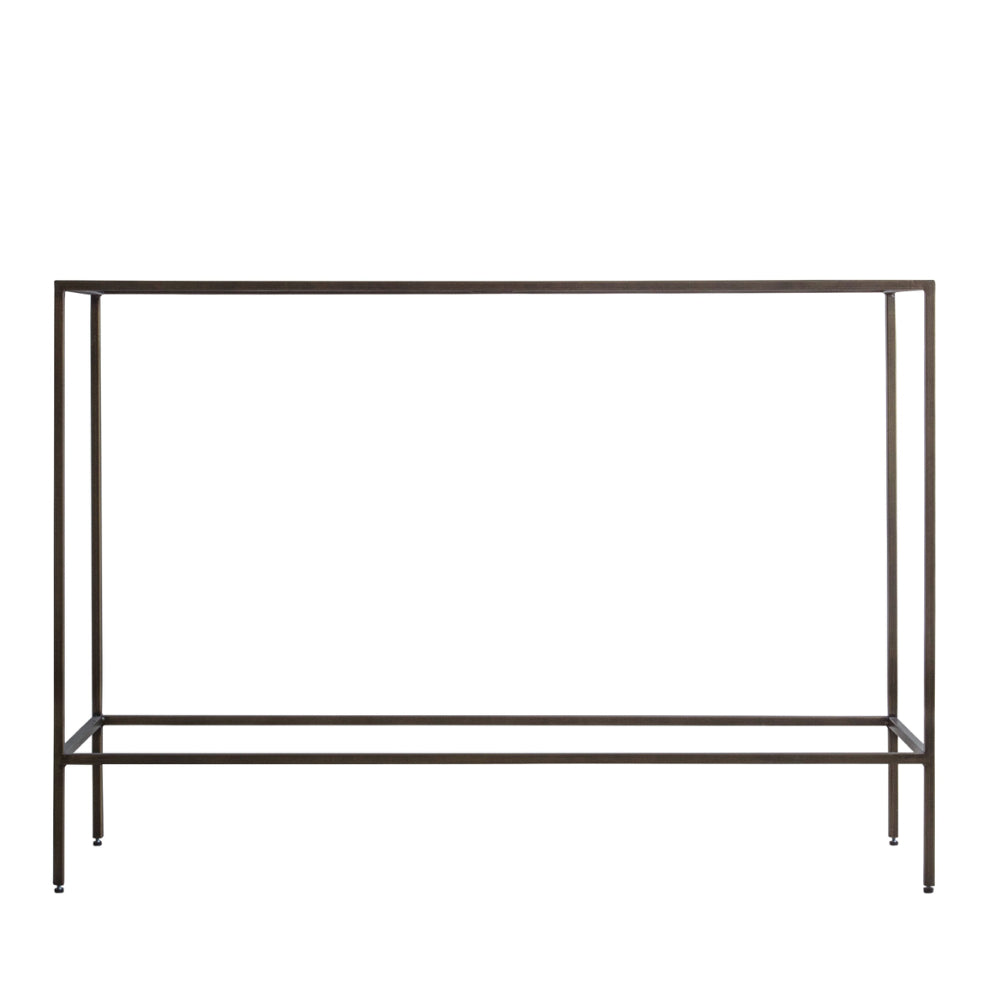Antiqued Bronze Metal and Glass Console Table - The Farthing