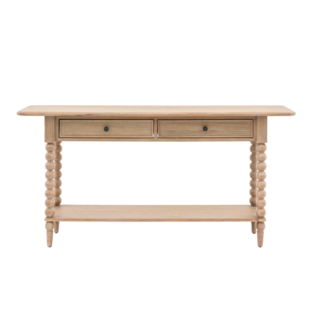 Beaded Edge Oak 2 Drawer Console Table - The Farthing