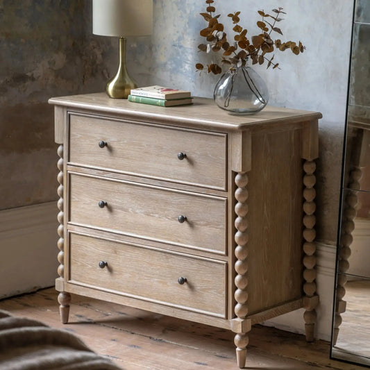 Beaded Edge Oak 3 Drawer Chest of Drawers - The Farthing