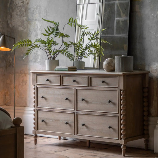 Beaded Edge Oak 7 Drawer Chest of Drawers - The Farthing