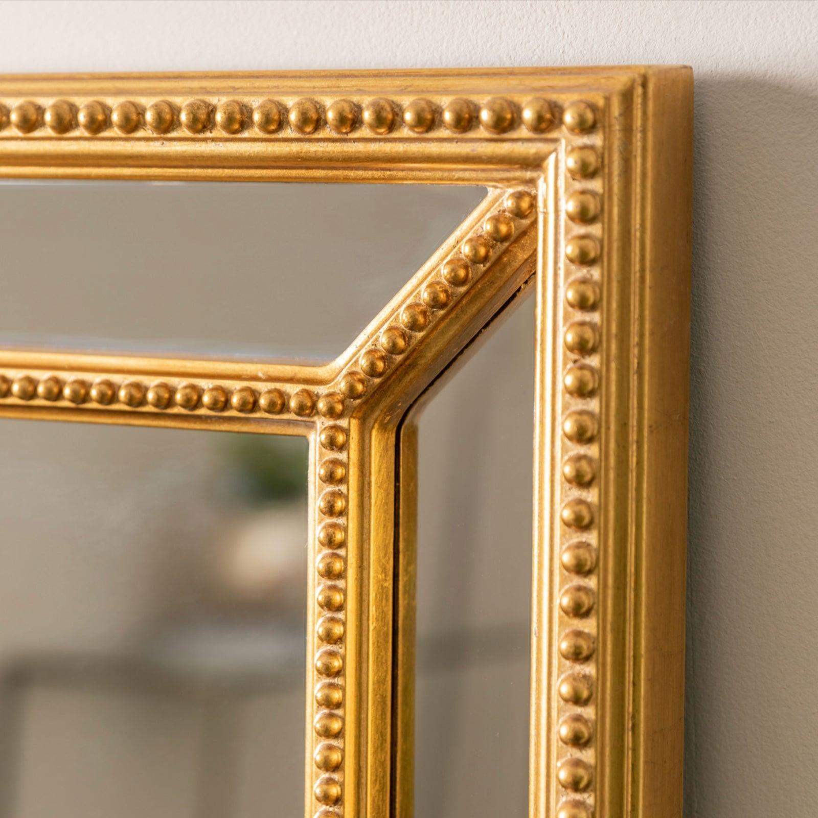 Beaded Rectangular Wall Mirror with Antique Gold Leaf Frame - The Farthing