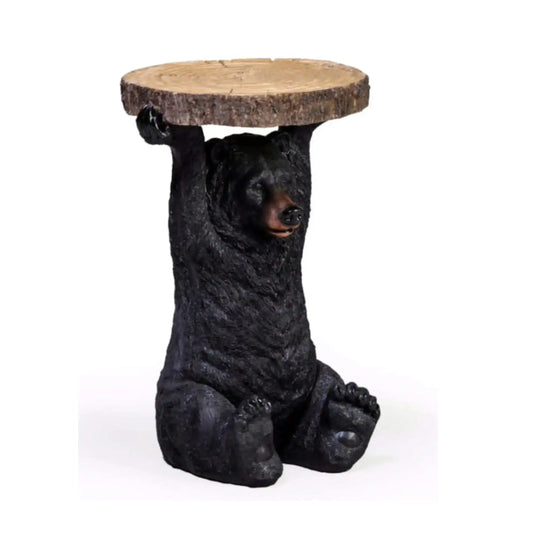 Bear-shaped side table with a wooden top on a white background