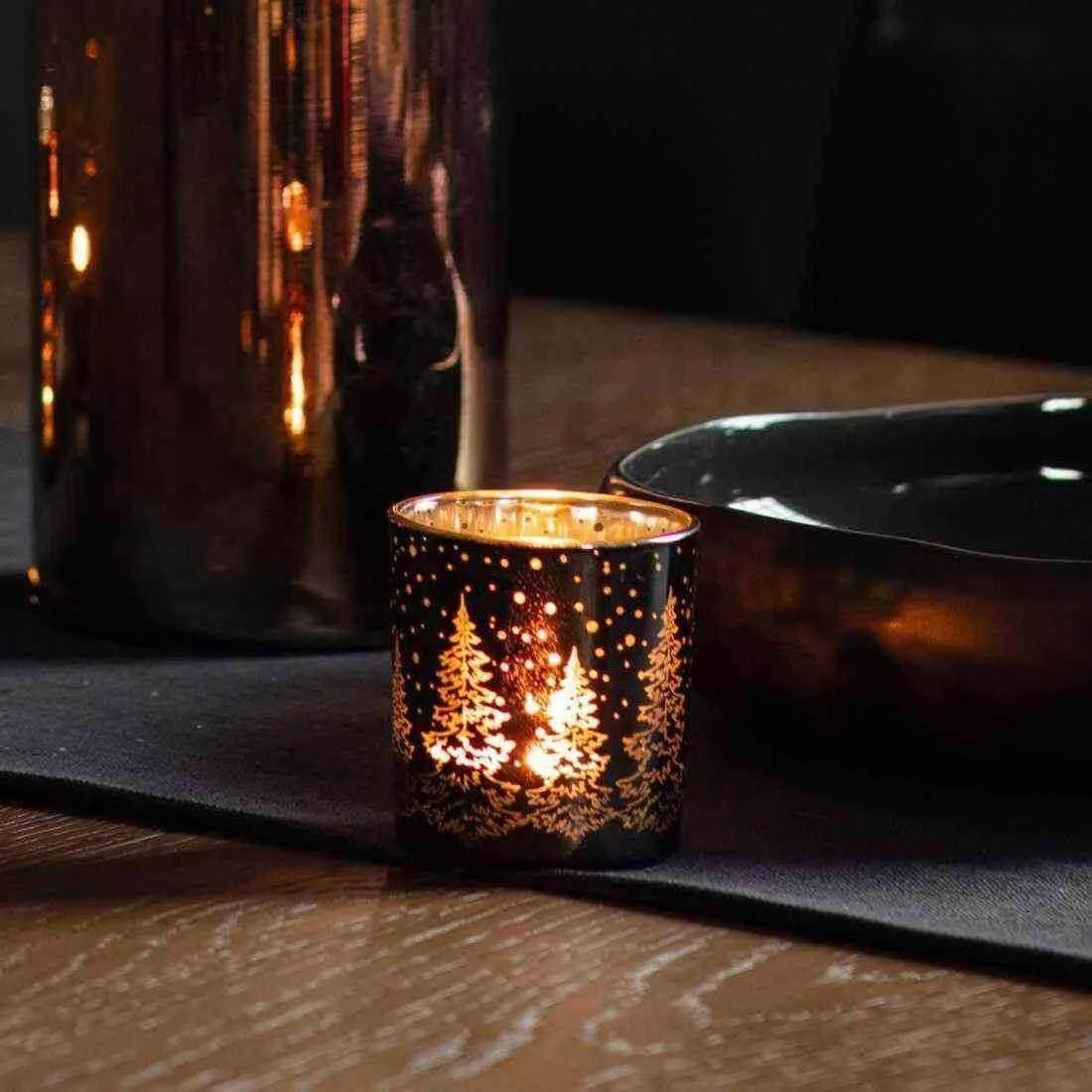Black & Gold Tree Tealight Holder - The Farthing