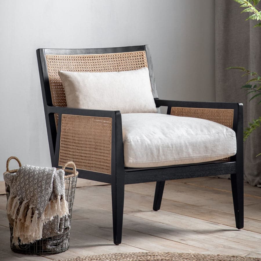Black Ash with Contrasting Rattan Armchair - The Farthing