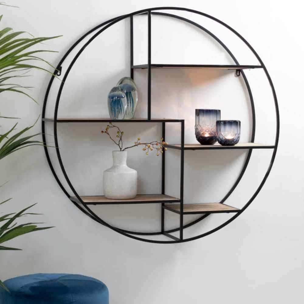 Metal circle deals wooden shelf unit