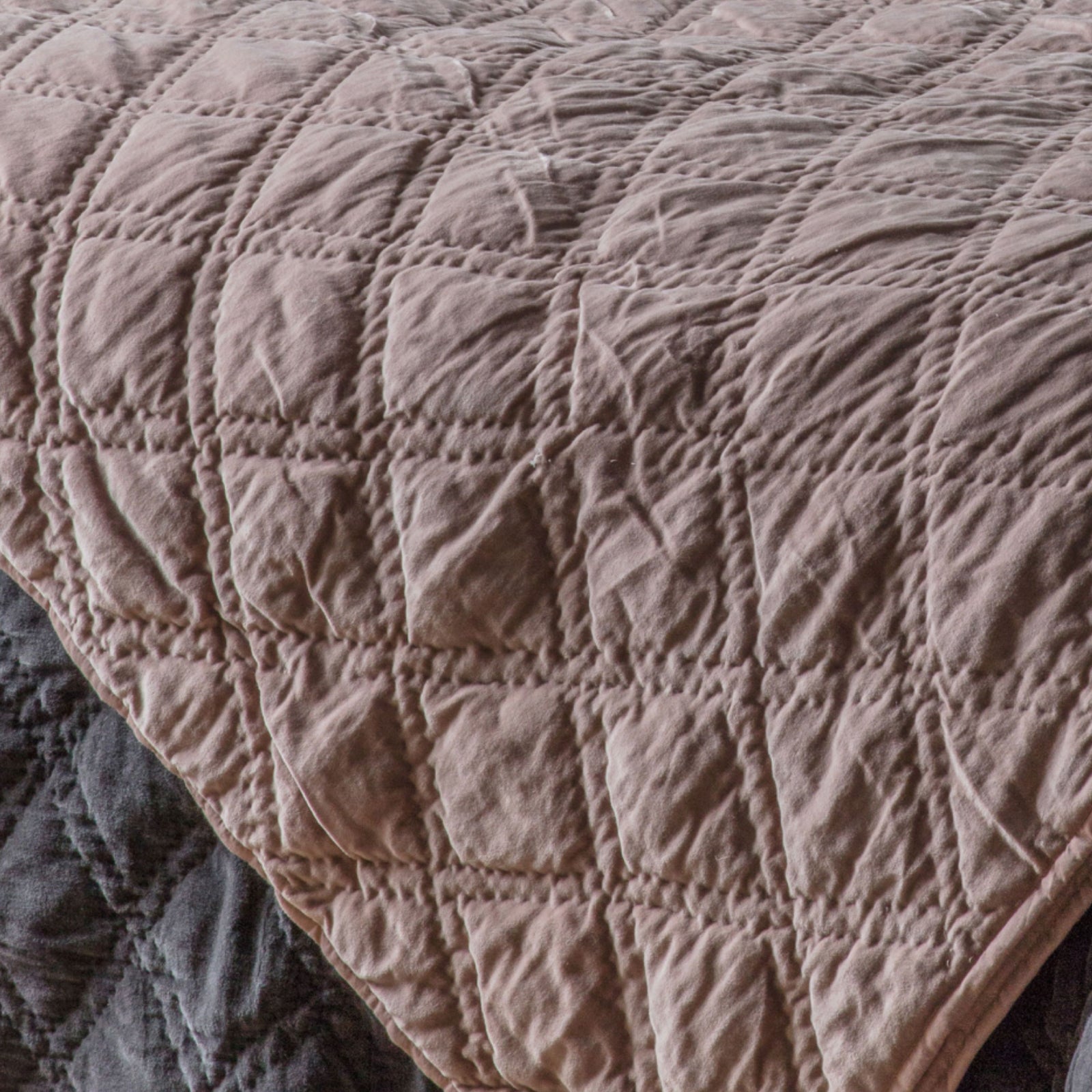 Blush Pink Quilted Diamond Bedspread - The Farthing
