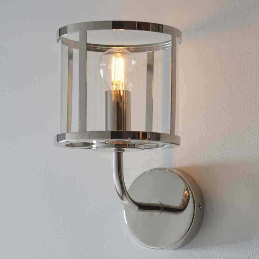 Bright Nickel & Glass Cylinder Wall Light - The Farthing