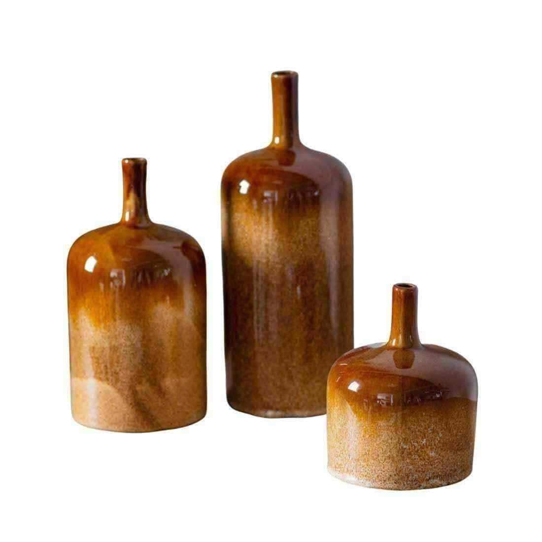 Brown Ceramic Pots Set of 3 Ornaments - The Farthing