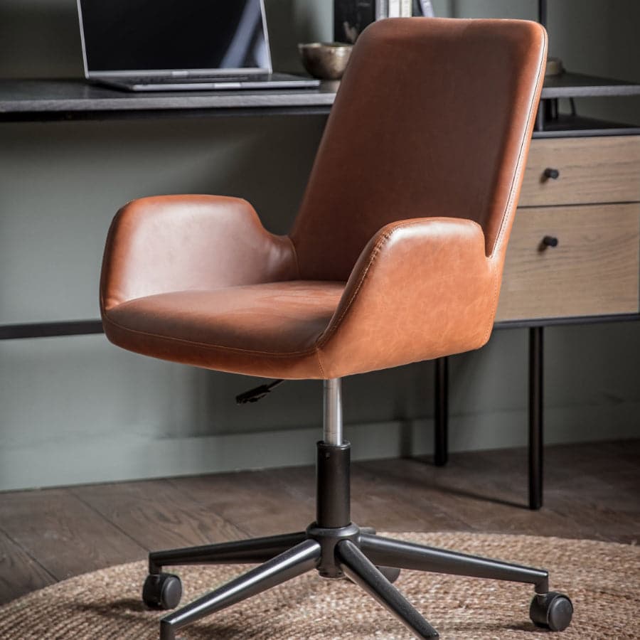 Brown Sided Swivel Desk Chair with Height Adjustment - The Farthing