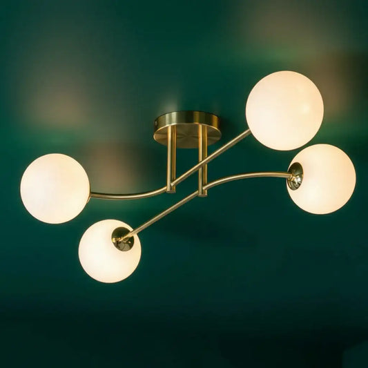Brushed Brass Art Deco Inspired Four Globe Ceiling Light - The Farthing