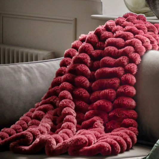 Burgundy Ribbed Faux Fur Throw - The Farthing