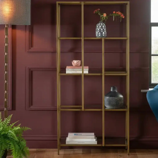 Burnished Bronze Metal and Glass Open Display Shelf Unit - The Farthing