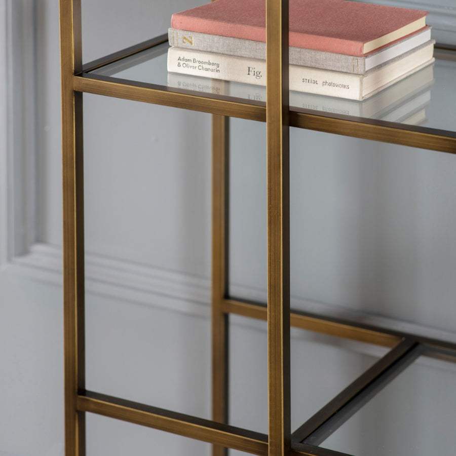 Burnished Bronze Metal and Glass Open Display Shelf Unit - The Farthing