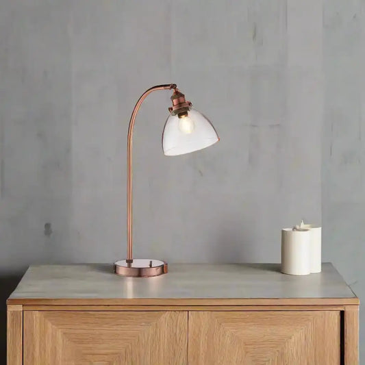 Burnished Copper and Glass Shade Table Lamp - The Farthing