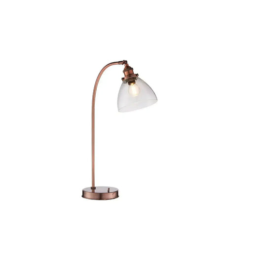 Burnished Copper and Glass Shade Table Lamp
