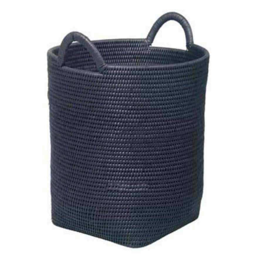 Charcoal Open Handled Rattan Laundry Basket - The Farthing
