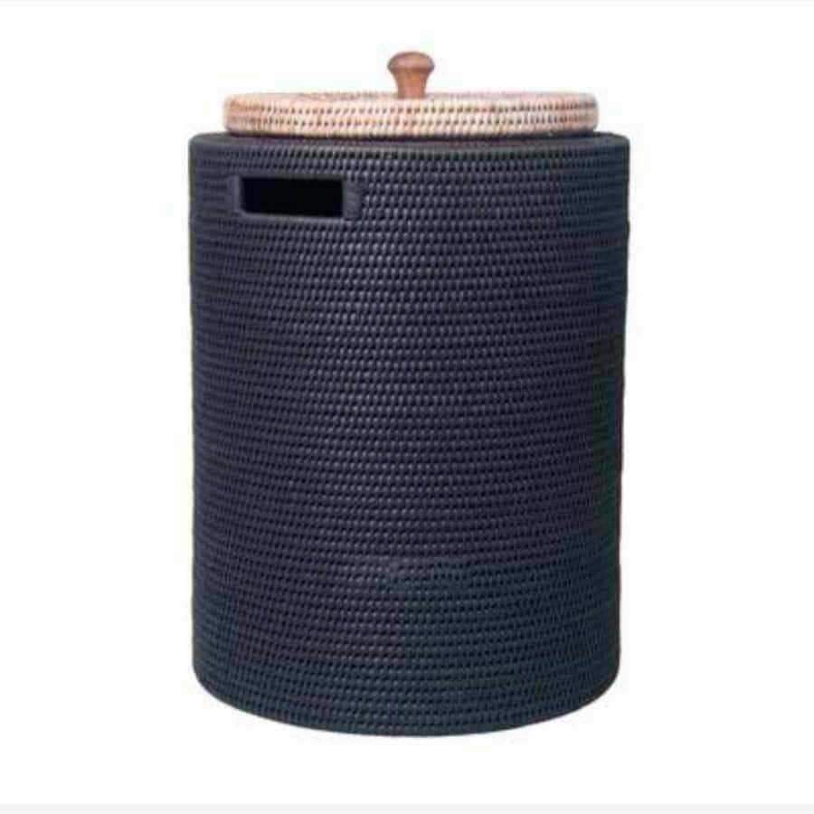 Charcoal Round Rattan Laundry Basket with Natural Lid - The Farthing